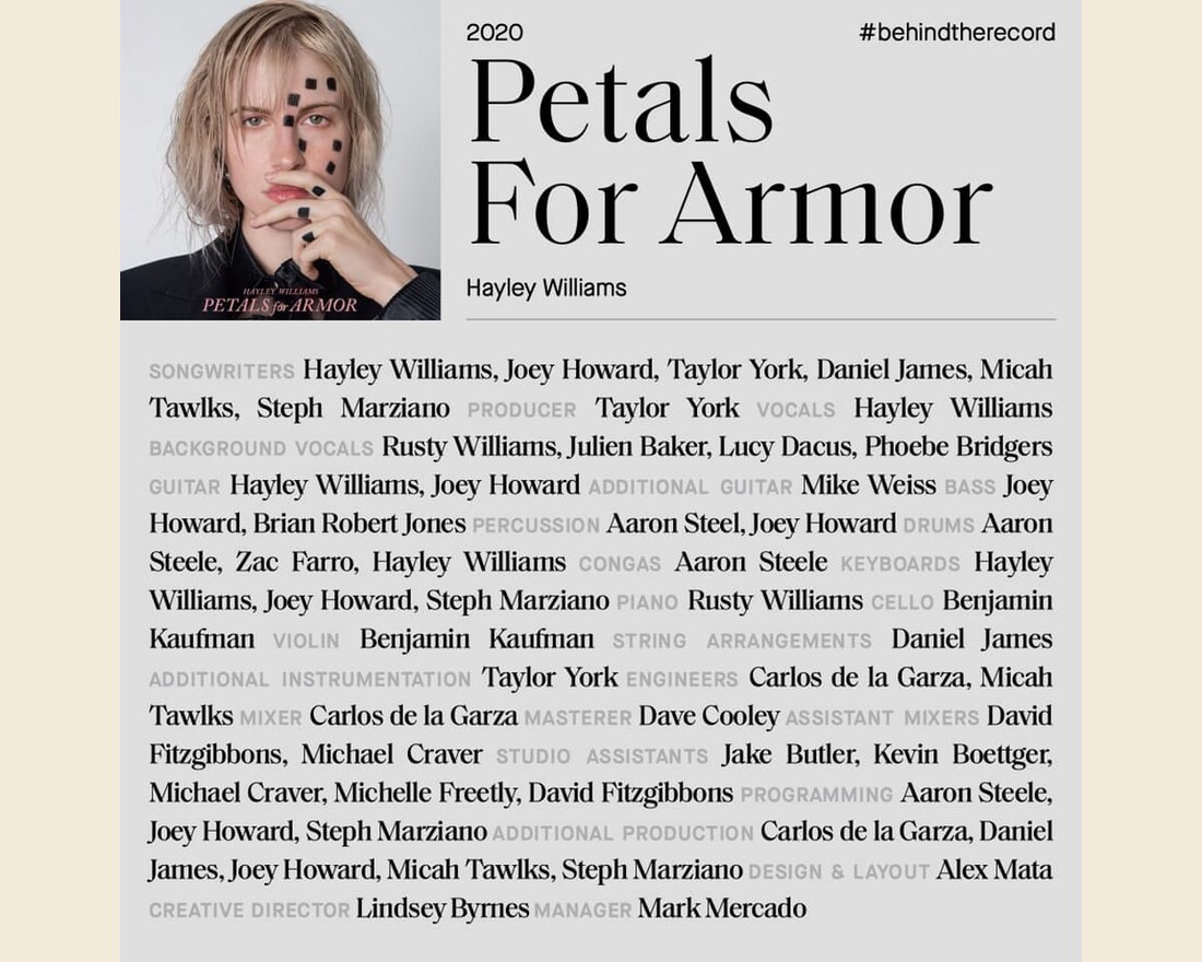 Petals For Armor liner-note credits listing David Fitzgibbons